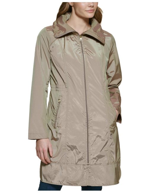 Cole Haan Gray Outerwear Travel Packable Rain Jacket,champagne,x-small