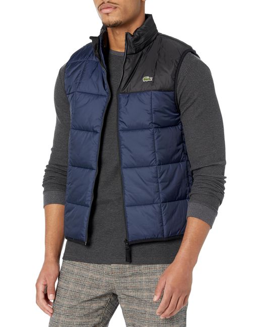 Lacoste Blue Color Blocked Full Zip Sleeveless Vest W/hood for men