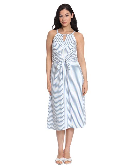 Maggy London Blue London Times Tie Front Striped Halter Dress