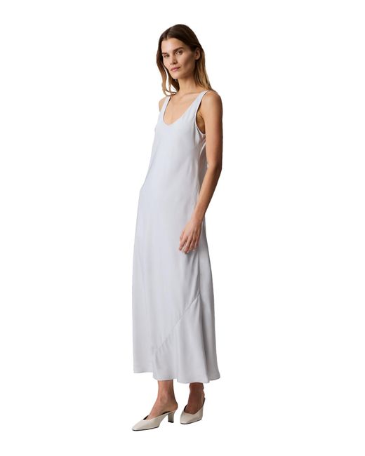 Calvin Klein White Viscose Twill Midi Slip Dress Gray Violet