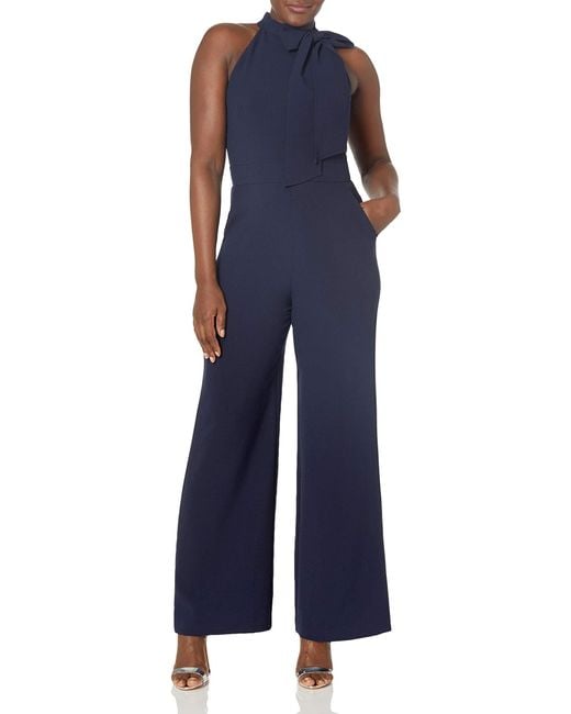 Vince Camuto Bow Neck Halter Jumpsuit in Blue | Lyst
