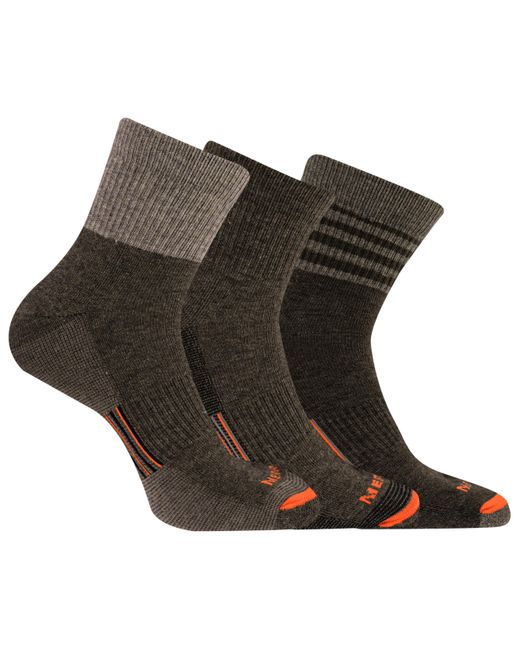 Merrell Merino Wool Work Quarter Socks 3-pair Brown Assorted Md-lg