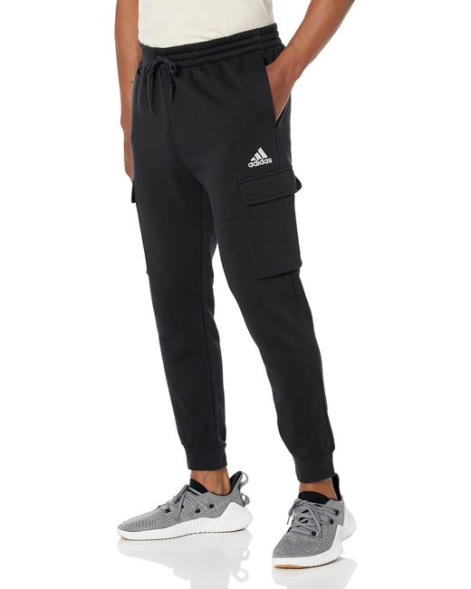 adidas Essentials Fleece Regular Tapered Cargo Pants in Black/White ...