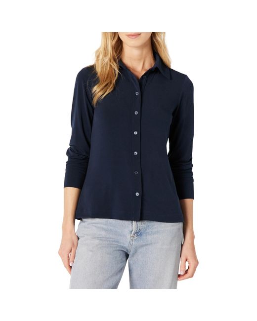 Camicia Abbottonata in Jersey Opaco dalla vestibilità Regolare Donna di Amazon Essentials in Blue