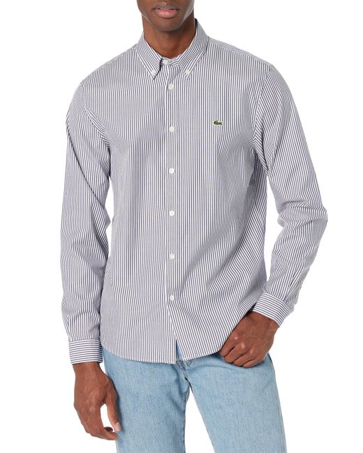 Lacoste Blue Regular Fit Long Sleeve Button Down Stripe Shirt for men