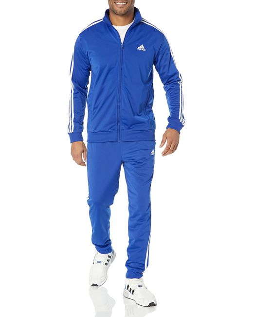 adidas Mens Sportswear Basic 3-stripes Tricot Track Suit Semi Lucid Blue  Small for Men | Lyst