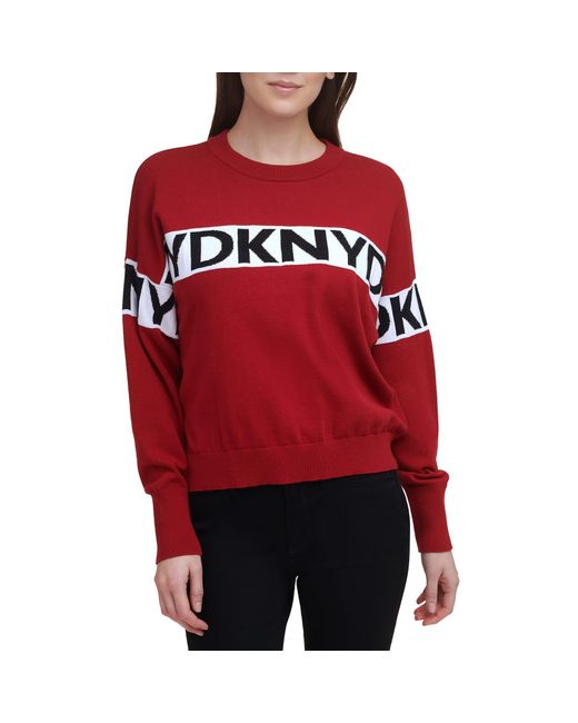 DKNY Red Stripe Cotton Logo Sweater