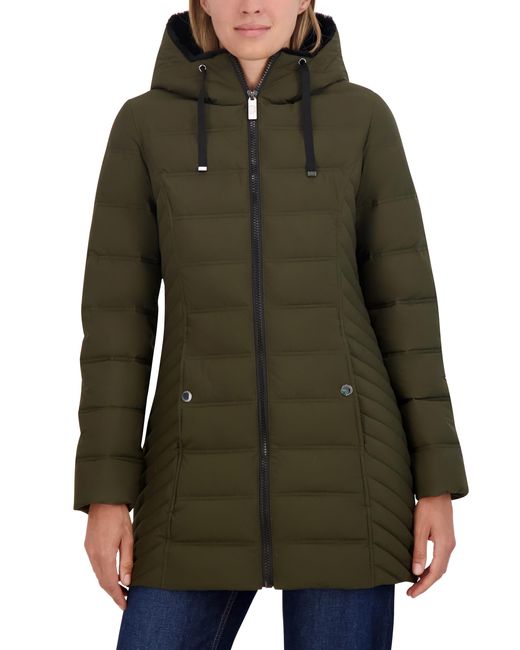Nautica Green 3/4 Stretch Puffer Jacket With Fur Hood And Half Back