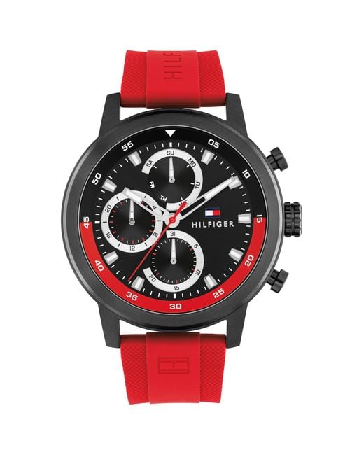 Tommy Hilfiger Analoge Multifunctionele Quartz Horloge Voor Mannen Met Rode Siliconen Armband - 1792178 in het Red voor heren