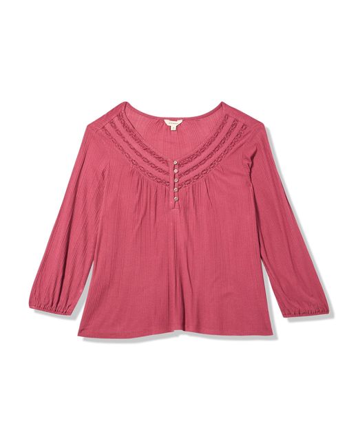 Lucky Brand Pink Plus Smocked Lace Yoke Henley