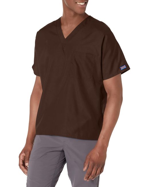CHEROKEE Brown Big And Tall Originals V-neck Scrubs Shirt