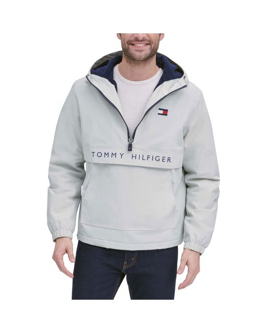 Tommy Hilfiger Gray Performance Fleece Lined Hooded Popover Jacket for men