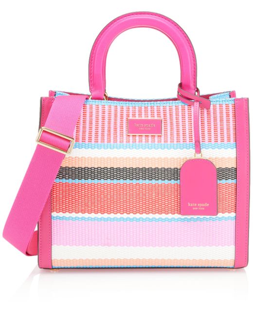 Kate Spade Pink Hattan Striped Woven Straw Small Tote