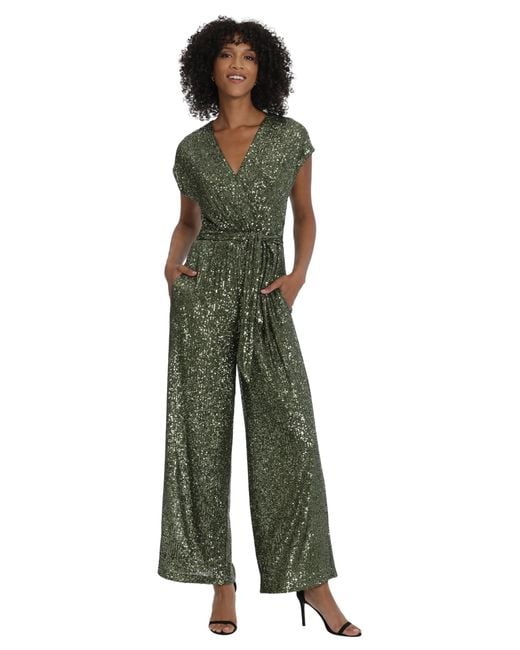 Maggy London Green Holiday Sequin Jumpsuit Event Occasion Cocktail Party Guest Of