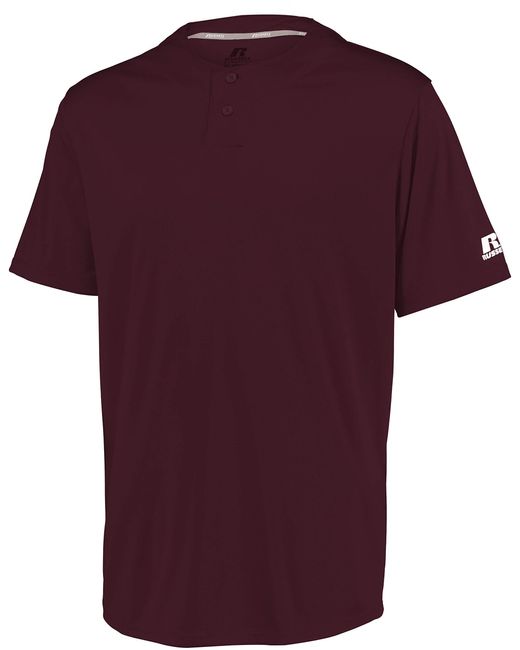 Russell Red 2-button Baseball Jersey-short Sleeve Moisture-wicking Dri-power Performance Shirt for men