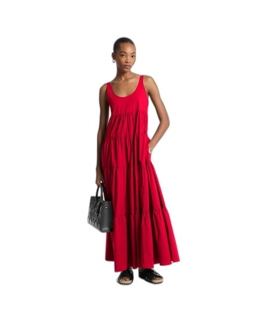 Michael Kors Women's Red Scoop Neck Tier Dress