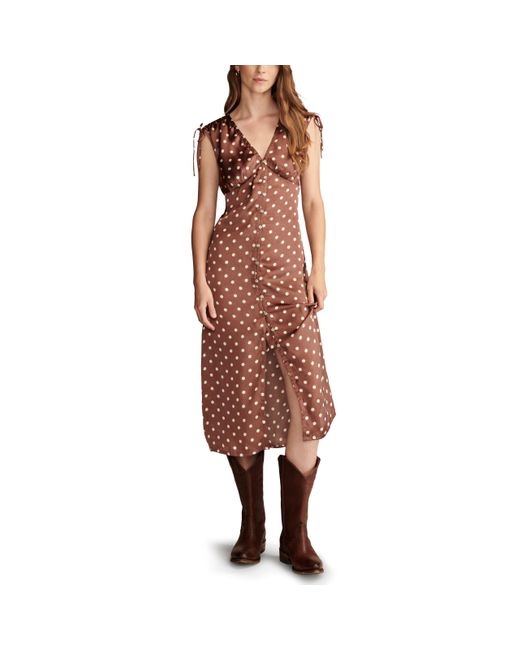 Lucky Brand Red Satin Button Through Midi Dress