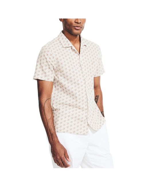 Nautica White Sustainably Crafted Printed Linen Short-sleeve Shirt for men