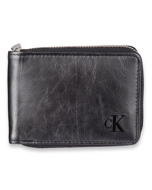 Calvin Klein Black Rfid Crinkle Leather Slimfold Wallet for men