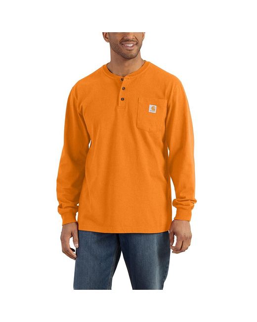 Carhartt Orange Loose Fit Heavyweight Long-sleeve Pocket Henley T-shirt for men