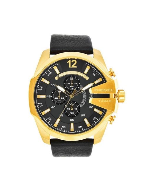 DIESEL Metallic 51mm Mega Chief Quartz Stainless Steel And Leather Chronograph Watch for men