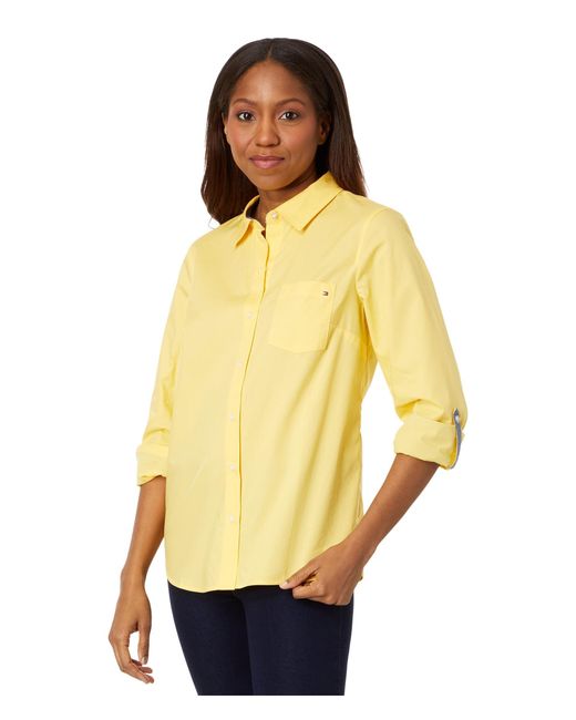 Tommy Hilfiger Yellow Button Down Long Sleeve Collared Shirt With Chest Pocket
