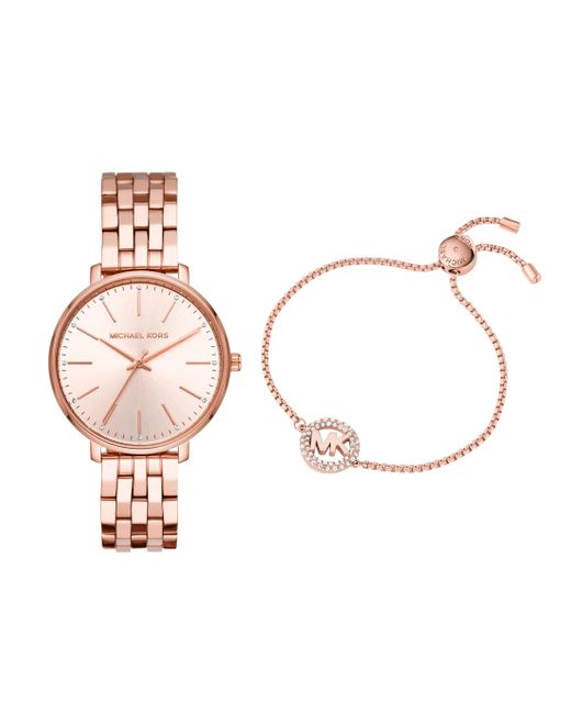 Michael Kors Metallic Pyper Stainless Steel Quartz Watch With Stainless-steel-plated Strap Rose Gold-tone Brass Bracelet