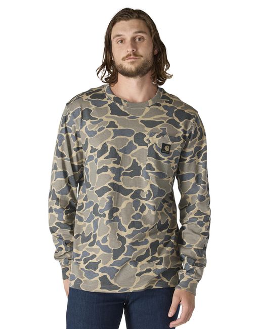 Carhartt Gray Relaxed Fit Heavyweight Long-sleeve Pocket Camo Logo Graphic T-shirt for men