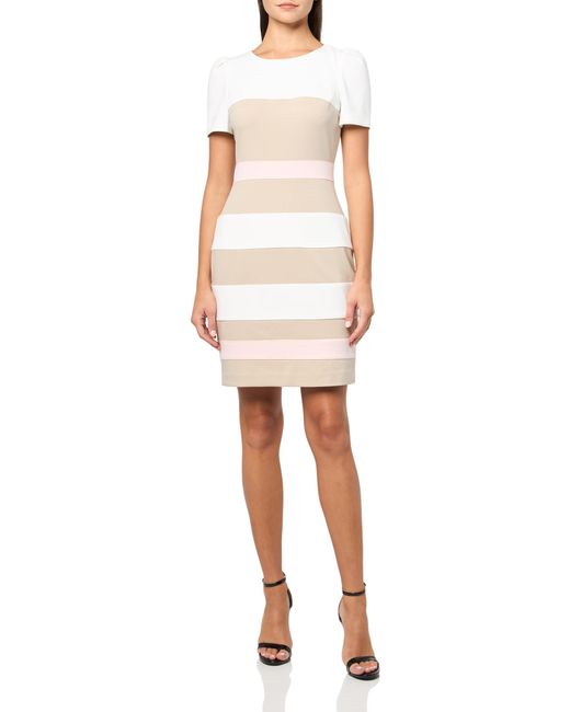 Tommy Hilfiger White Scuba Crepe Structured Sleeveless Dress