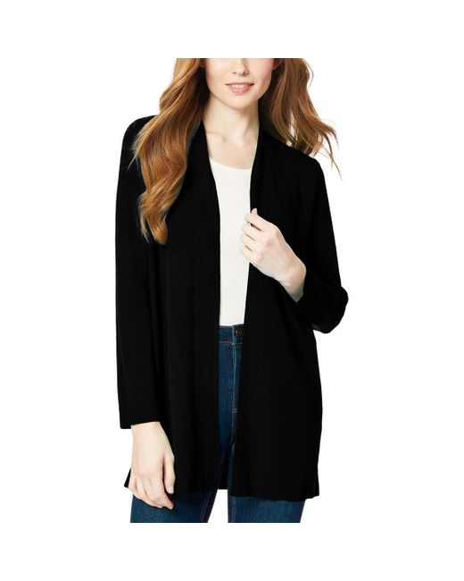 Jones New York Black Plus Size Open Front Cardigan W/novelty Placket