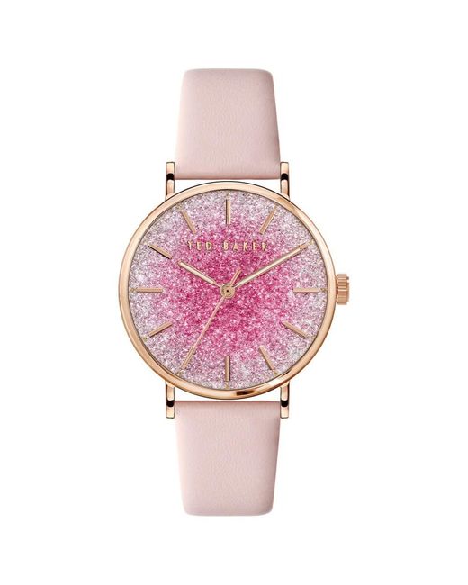 Ted Baker Pink Stainless Steel Quartz Leather Strap