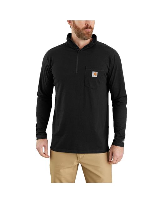 Carhartt Black Mens Force Relaxed Fit Long Sleeve Quarter Zip Pocket T-shirt Work Utility T Shirt for men