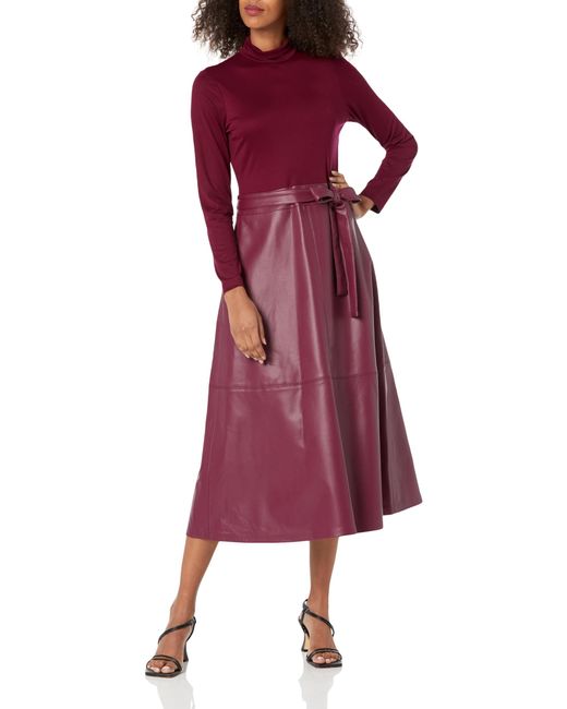 Anne Klein Red Combo Vegan Leather Dress Chianti