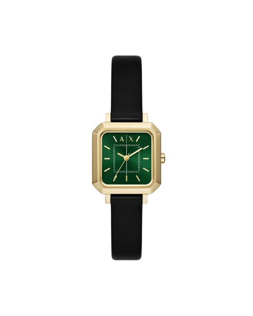 Emporio Armani Green A|x Armani Exchange Square Three-hand Gold And Black Leather Band Watch
