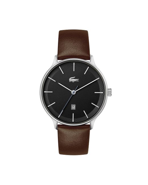 Lacoste Black Club Quartz Stainless Steel And Leather Strap Watch for men