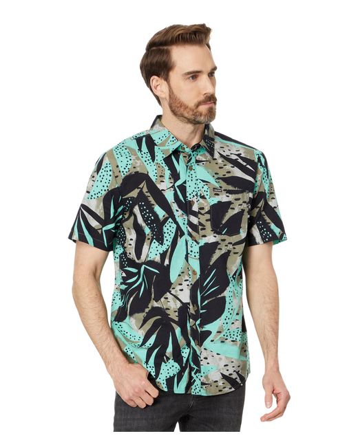 Volcom Green Regular Marble Floral Short Sleeve Button Down Hawaiian Shirt for men