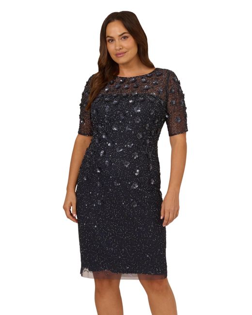 Adrianna Papell Women's Blue Adrianna Beaded Cocktail Dress
