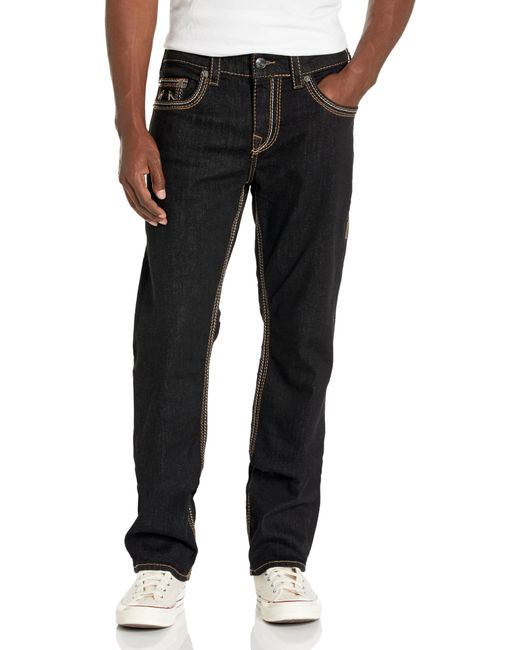 True Religion Brand Jeans Ricky Straight Big QT Stitch Flap Jean in Black für Herren