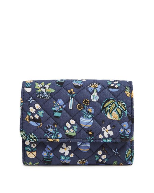 Vera Bradley Blue Cotton Riley Compact Wallet With Rfid Protection