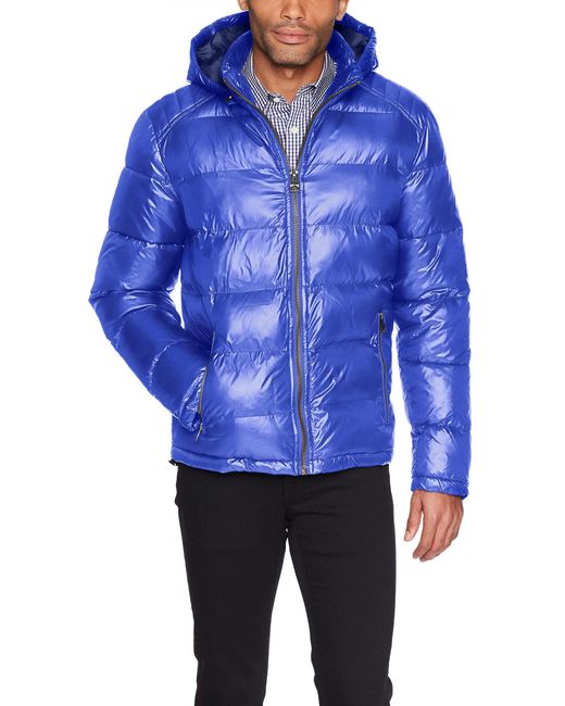 Guess Mid-weight Puffer Jacket With Removable Hood in Blue for Men | Lyst