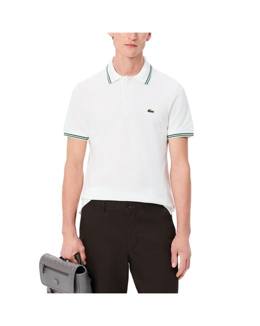 Lacoste White Regular Fit Contrast Stitching Polo for men