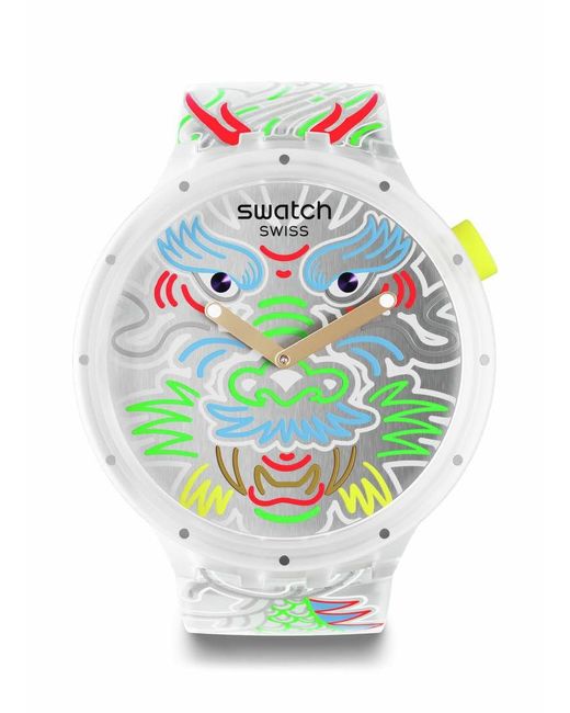 Swatch Gray Casual Clear Bio-sourced Quartz Watch Dragon In Cloud