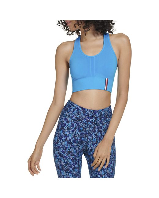 Tommy Hilfiger Medium Impact Long Line Seamless Fabric Sports Bra in Blue |  Lyst