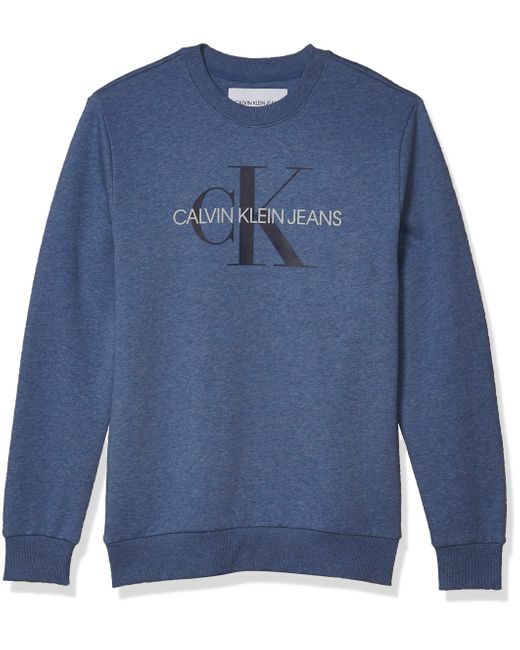 Calvin Klein Cotton Monogram Logo Crew Neck Sweatshirt in Blue for Men ...