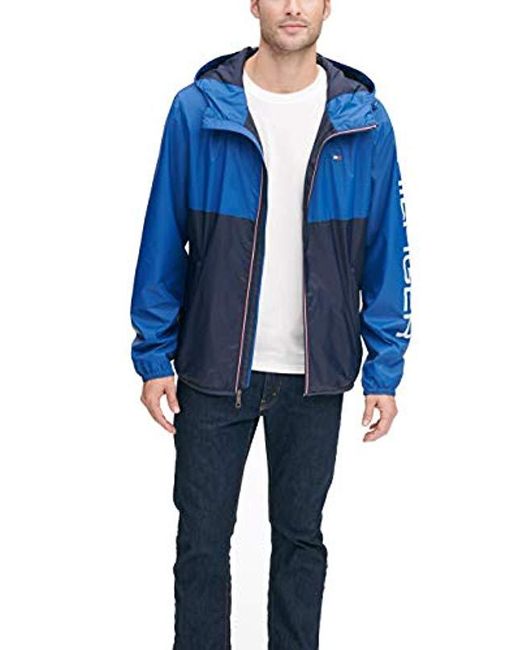 Tommy Hilfiger Colorblock Hooded Rain Jacket in Blue for Men Save 25