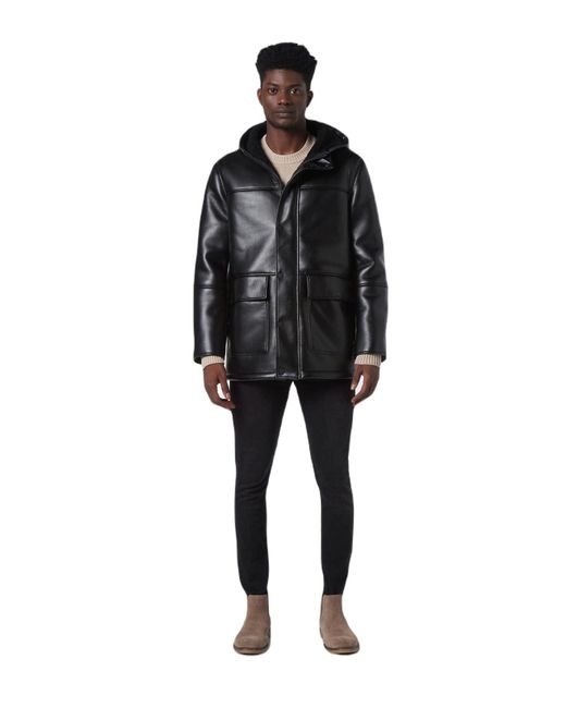 Andrew Marc Black Mid-length Hooded Dule With Patch Pockets Donohue Duel Zipper Front for men