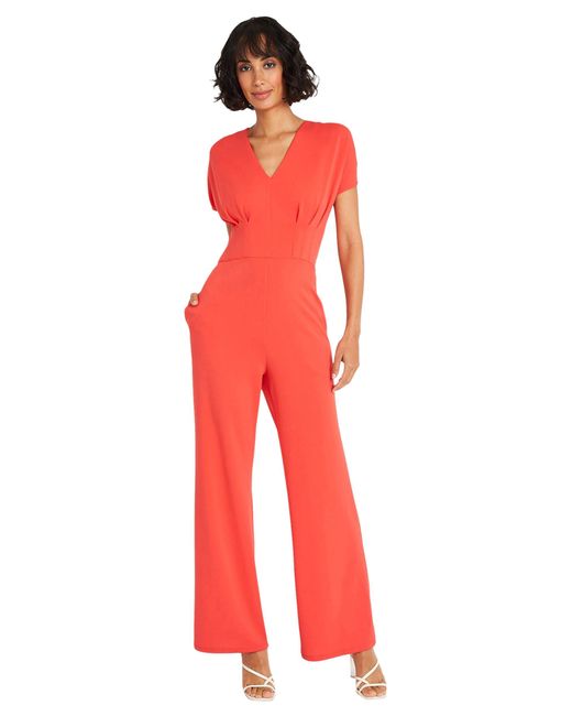 Maggy London Red Stylish V-neck Dolman Sleeve Wide Pant Legs And Pockets | Jumpsuits For