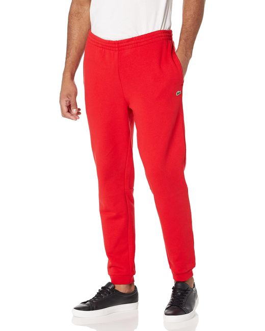 Lacoste Red Mens Solid Fleece Jogger Sweatpants for men