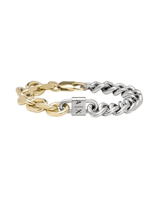 Emporio Armani Metallic A|x Armani Exchange Two-tone Stainless Steel Chain Bracelet for men