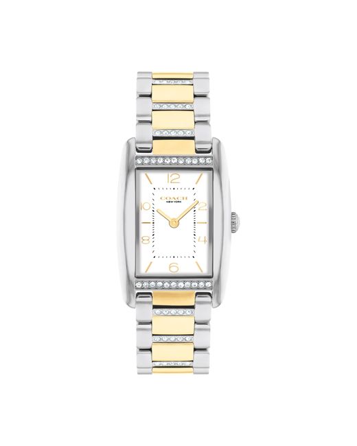 COACH White 2h Quartz Tank Watch With Crystal-set Link Bracelet - Water Resistant 3 Atm/30 Meters - Gift For Her - Premium Fashion Timepiece